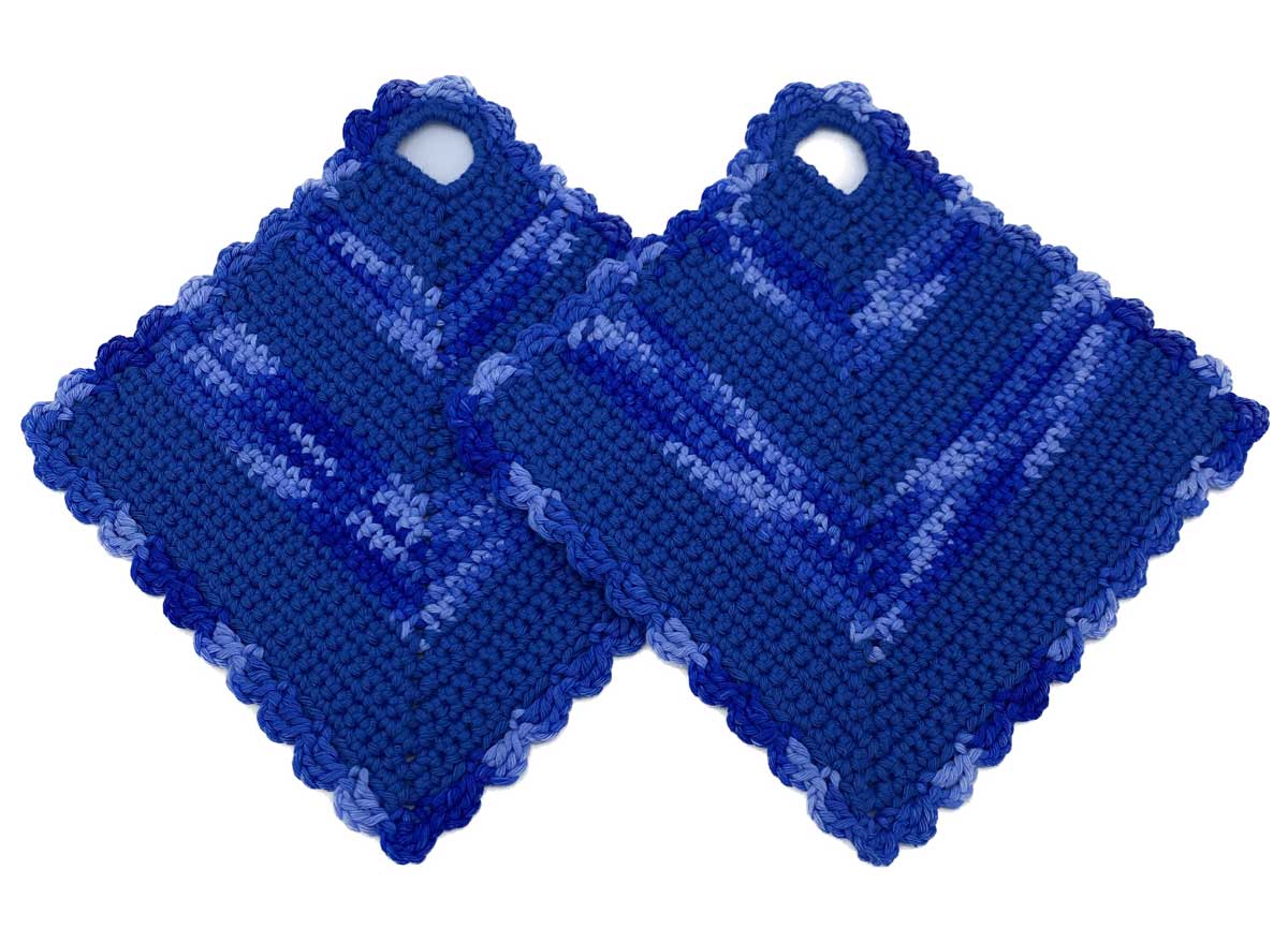 Dunkelblaumelierte Topflappen