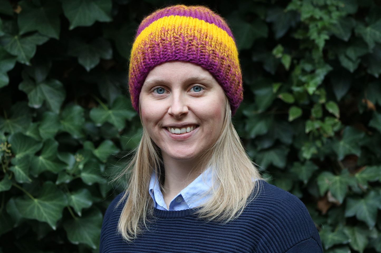 Lila-gelbe Beanie