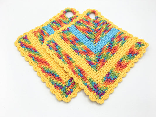 Gelb-türkis-bunte Topflappen